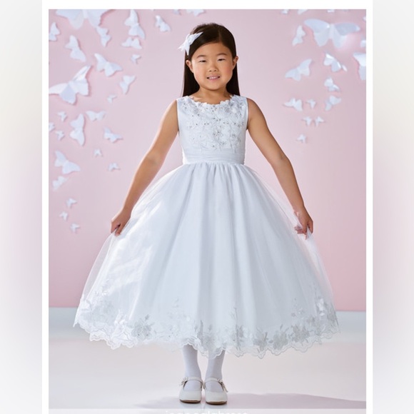 Brand New Joan Calabrese Elegant White Little Girl Formal Dress